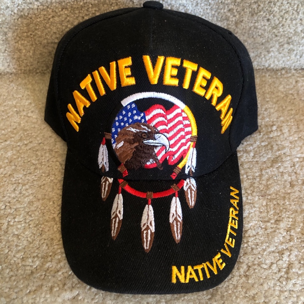 Native Veteran Embroidered Black Cap